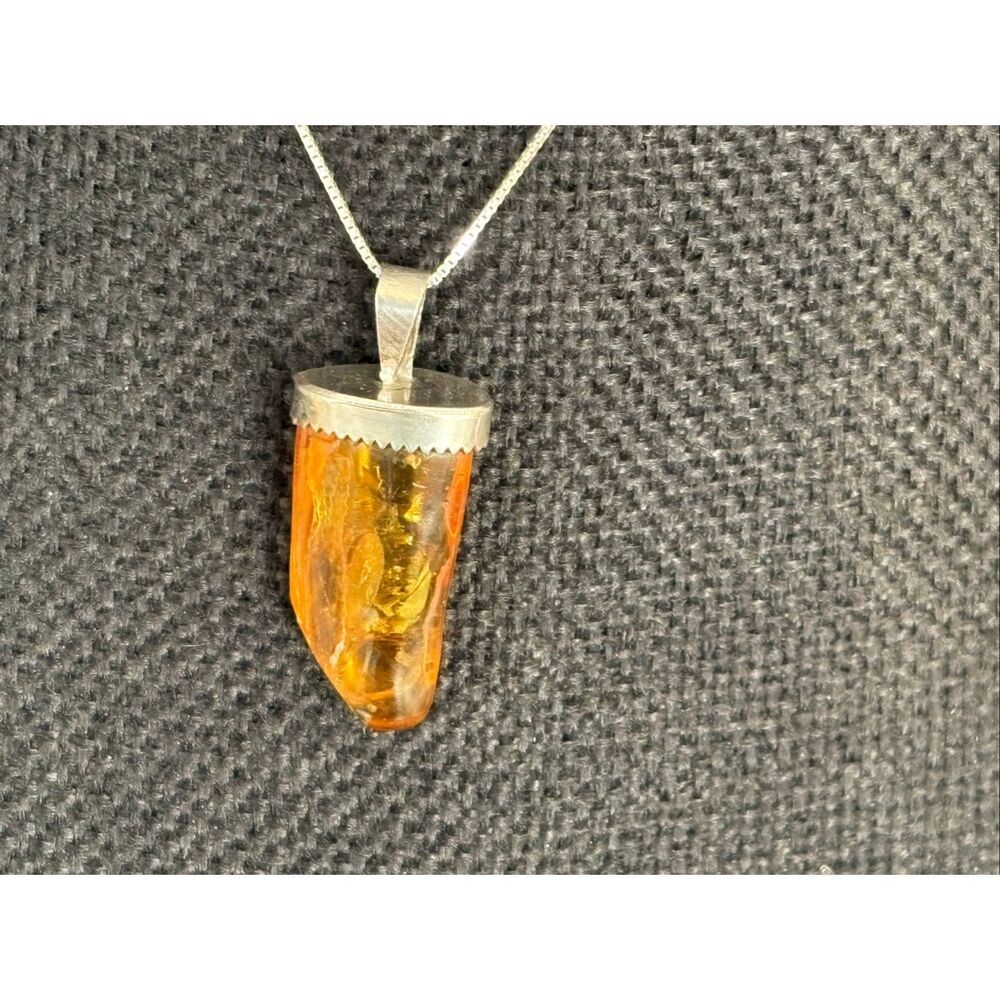 Baltic Amber with Insect Pendant Necklace, NEW, Handmade, Sterling Silver, Artis